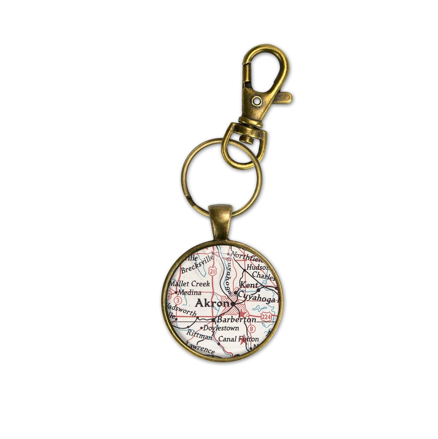 Akron Ohio Map Keychain Gift • Travel Keepsake • Vintage Map Keyring