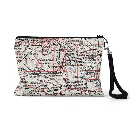 Akron Ohio map wristlet travel pouch