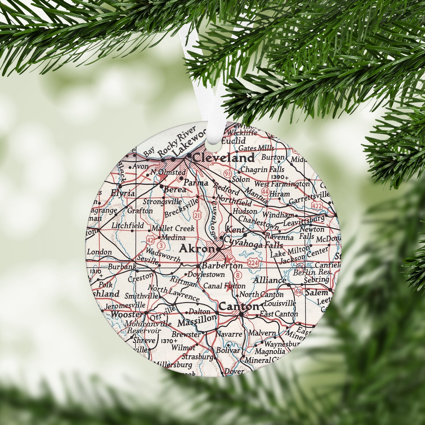 Akron Ohio Vintage Map Ornament