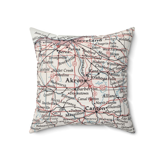Akron Ohio vintage map throw pillow front view