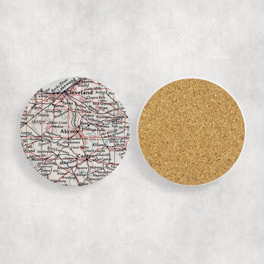 Akron Ohio Map Coasters | Set of 4 Vintage Akron Ohio Drink Coasters | Travel-Inspired Home Decor