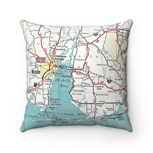 Alabama Gulf Coast vintage map throw pillow front view