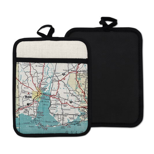 Alabama Gulf Coast Map Hot Pad | Vintage Alabama Coast Kitchen Pot Holder | Beach Travel Gift