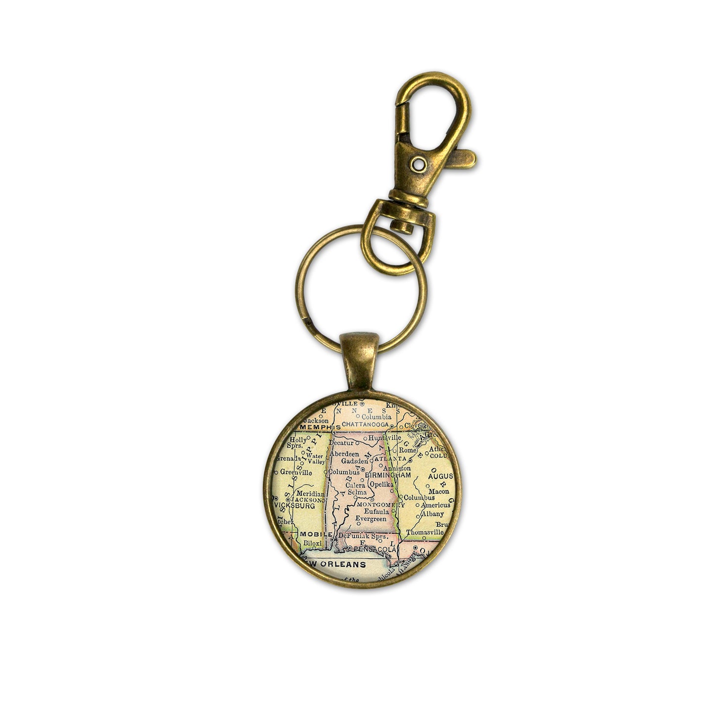 Alabama Map Keychain Gift • Travel Keepsake • Vintage Map Keyring