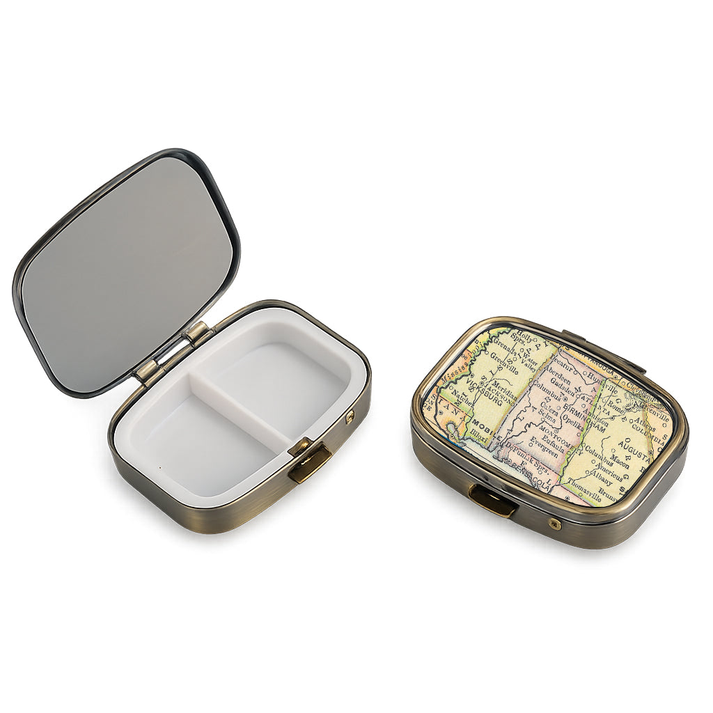 Alabama Vintage Map Pill Case with Mirror