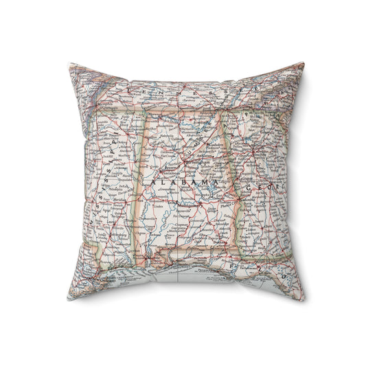 Alabama vintage map throw pillow front view
