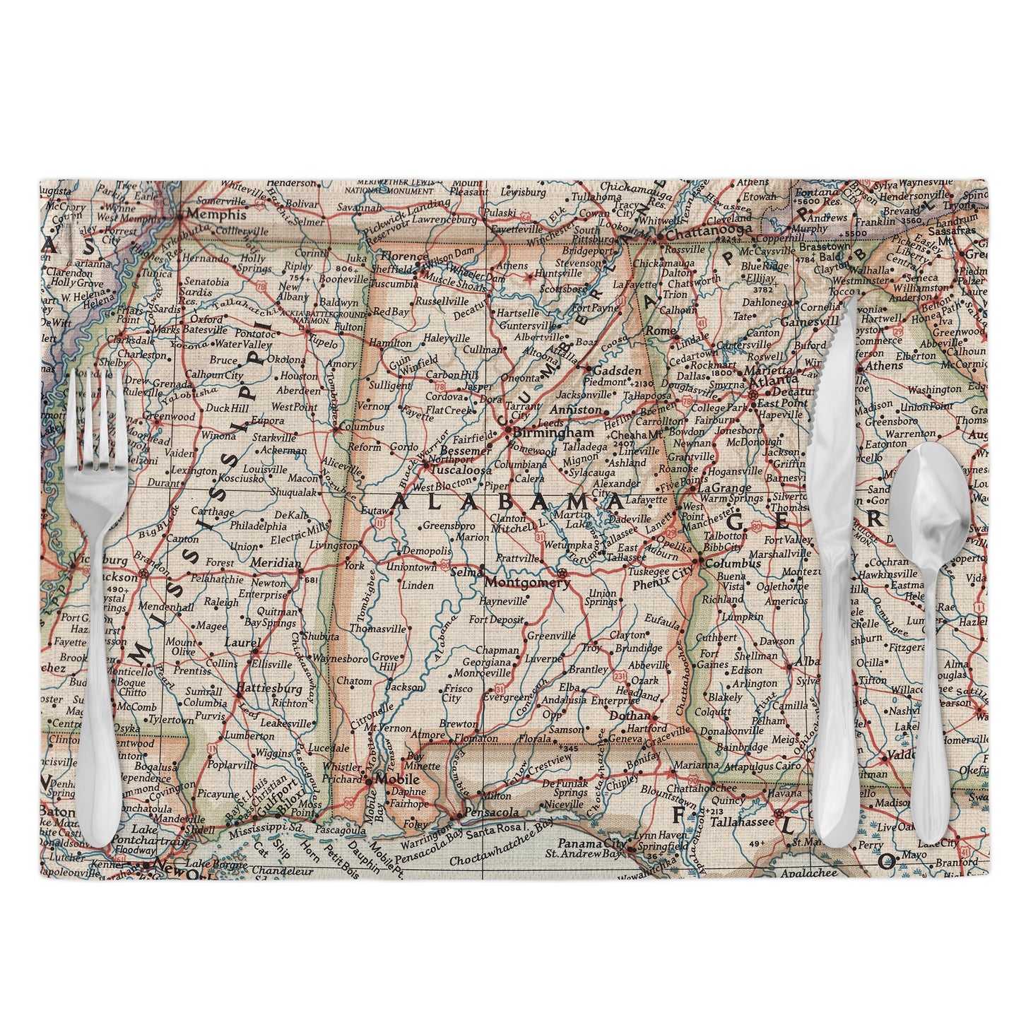 Alabama Vintage Map Placemats Set of 4