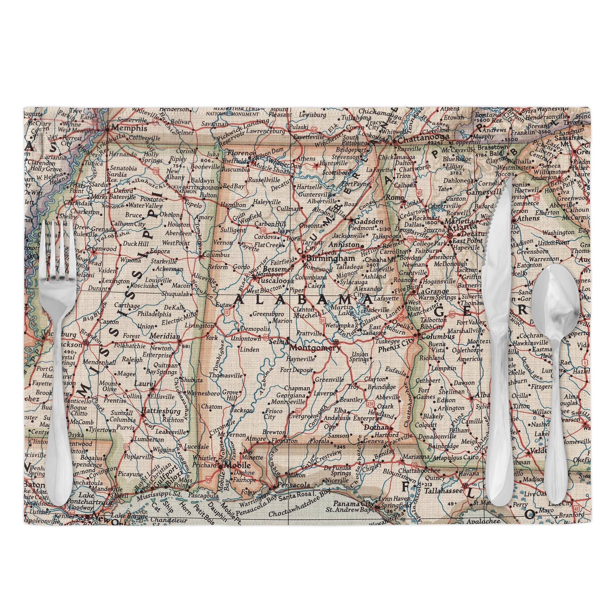 Alabama Vintage Map Placemats Set of 4