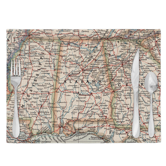 Alabama Vintage Map Placemats Set of 4