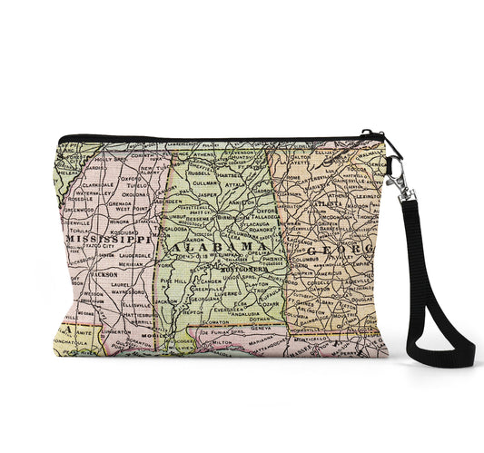 Alabama map wristlet travel pouch