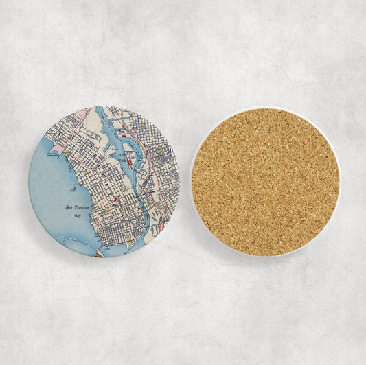 Alameda California Map Coasters | Set of 4 Vintage Alameda California Drink Coasters | Travel-Inspired Home Decor