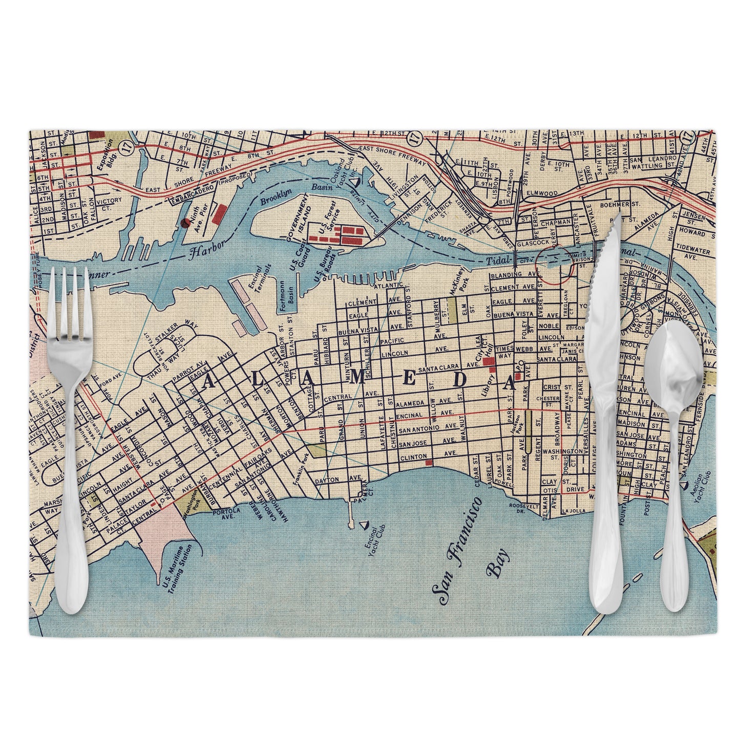 Alameda California Vintage Map Placemats Set of 4