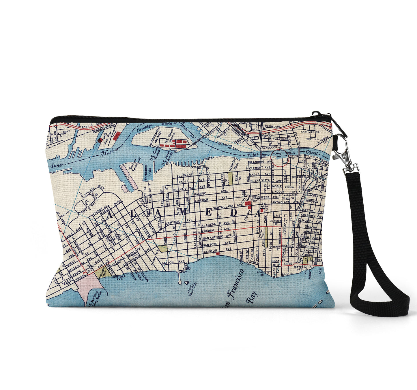 Alameda California map wristlet travel pouch