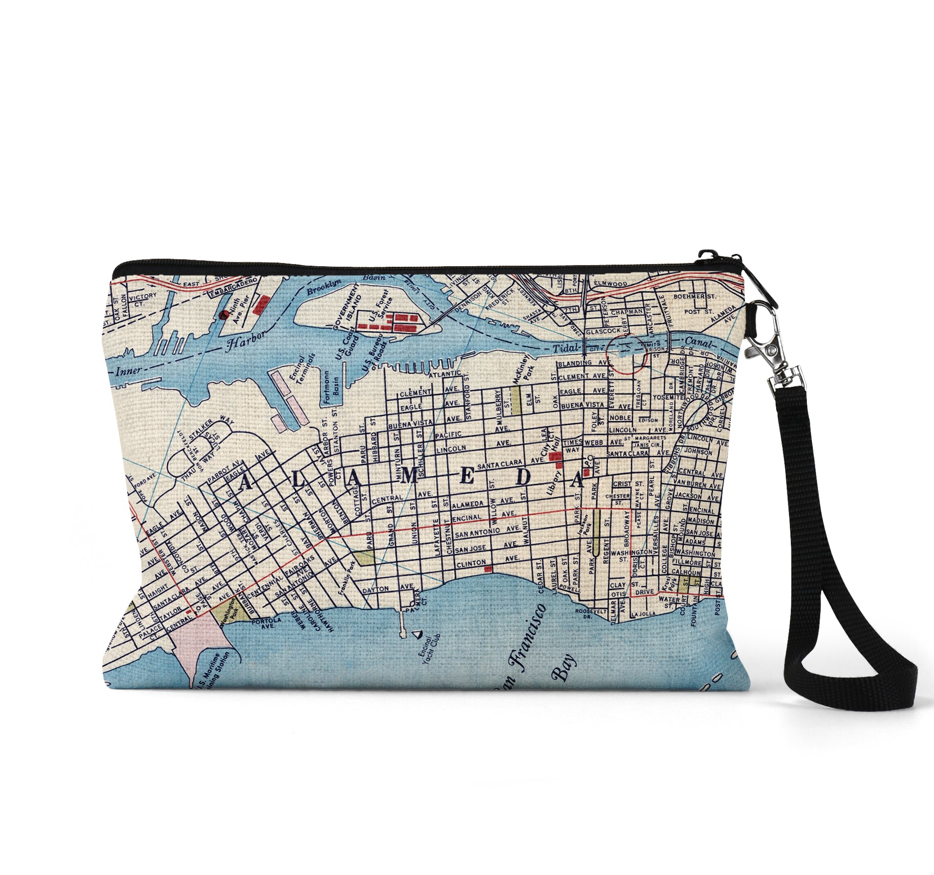 Alameda California map wristlet travel pouch