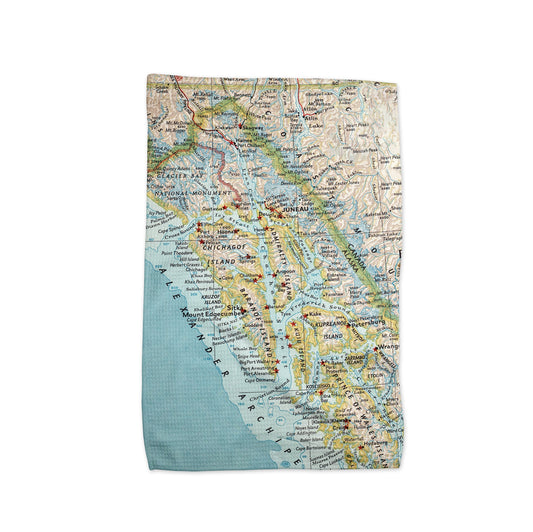 Alaska Inside Passage Map Tea Towel | Waffle-Weave Kitchen Towel Gift