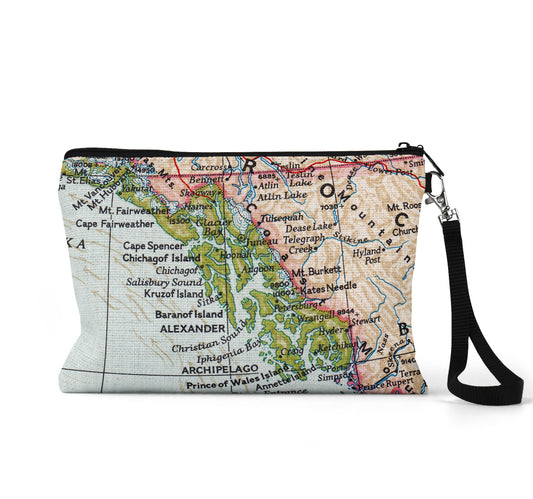 Alaska Inside Passage map wristlet travel pouch