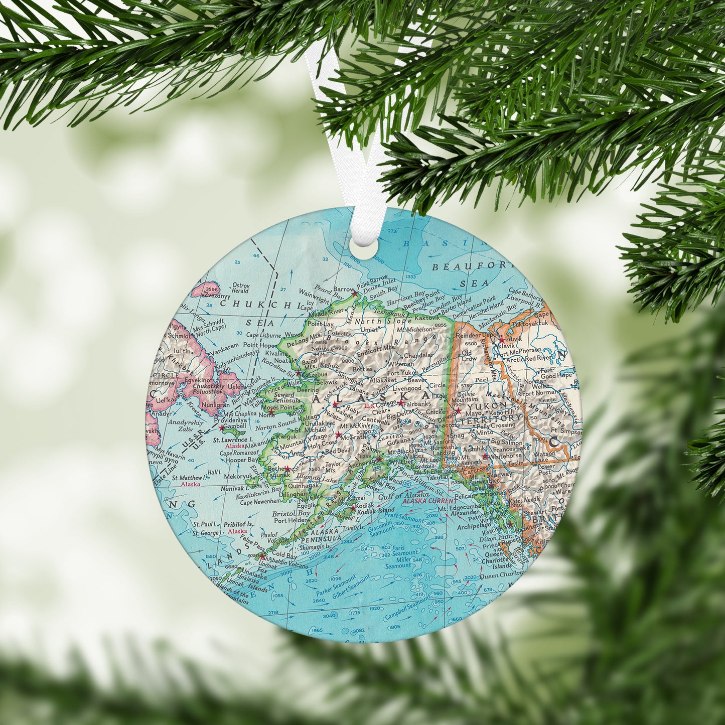 Alaska Vintage Map Ornament | Alaska Travel Christmas Ornament
