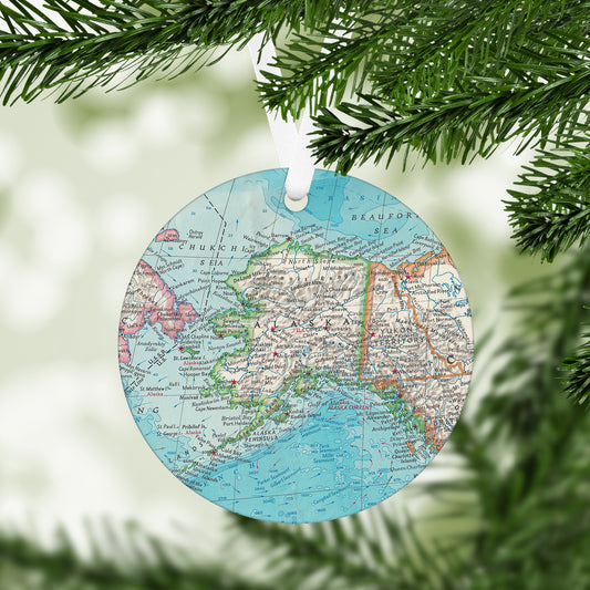 Alaska Vintage Map Ornament | Alaska Travel Christmas Ornament