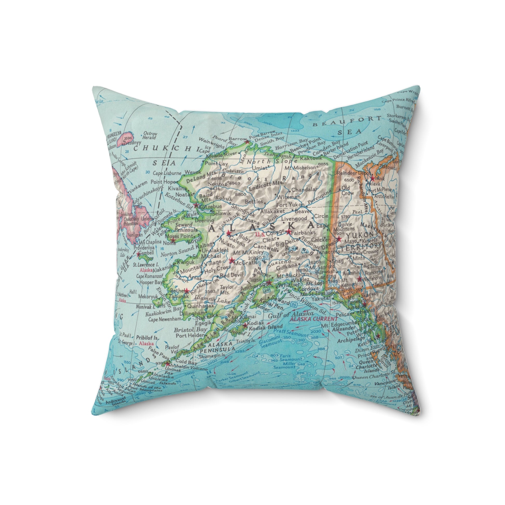 Alaska vintage map throw pillow front view