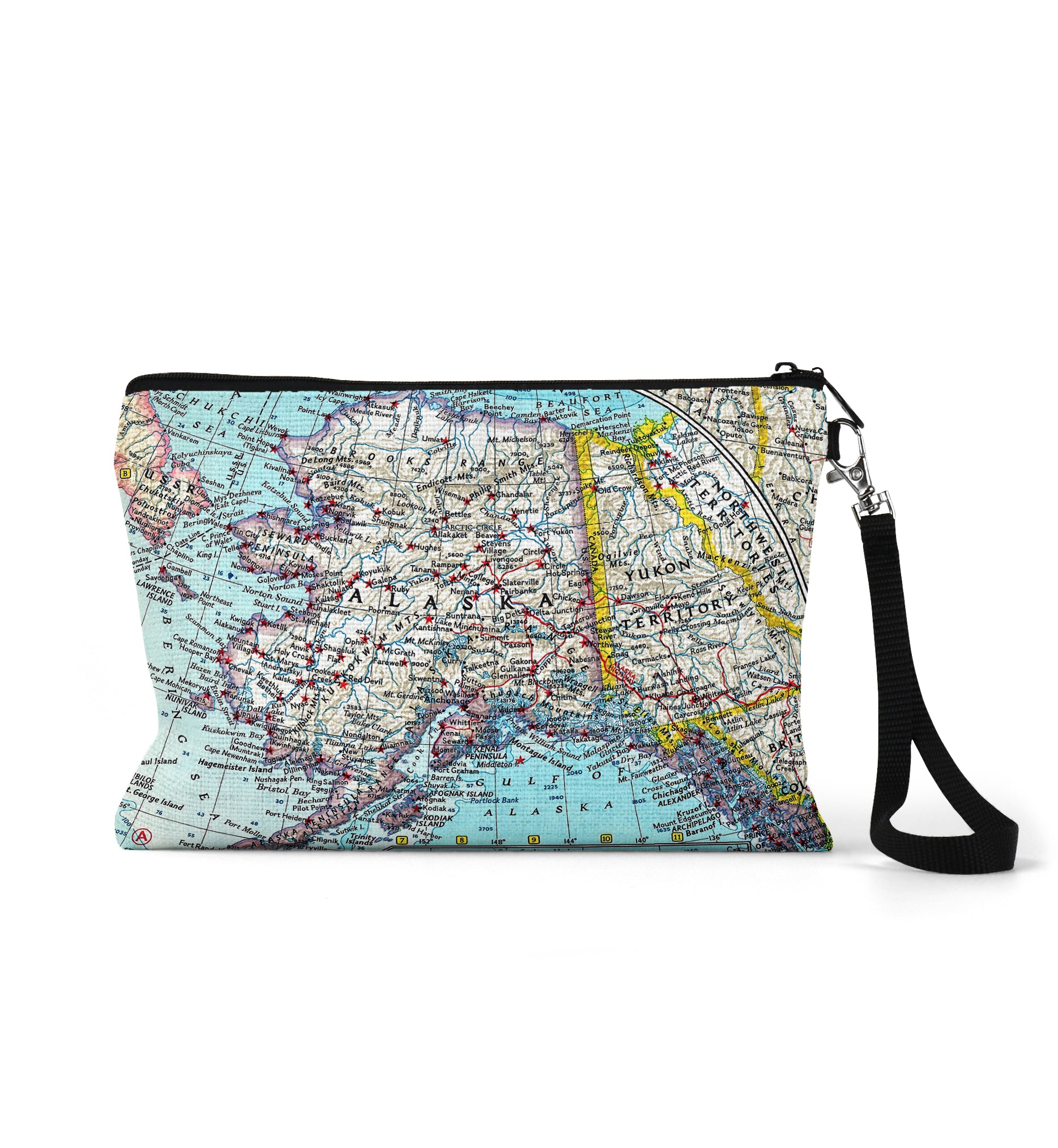 Alaska map wristlet travel pouch