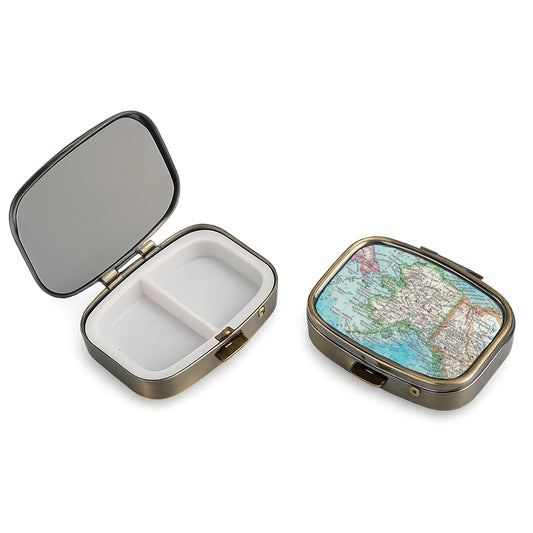 Alaska Vintage Map Pill Case with Mirror