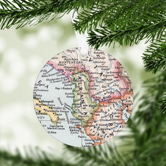 Albania Vintage Map Ornament | Albania Travel Christmas Ornament
