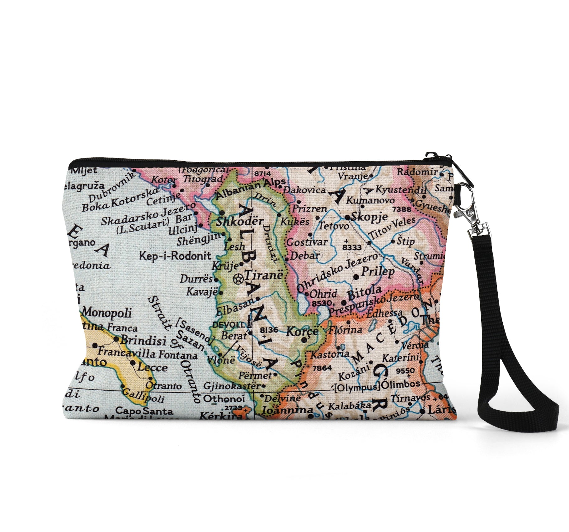 Albania map wristlet travel pouch