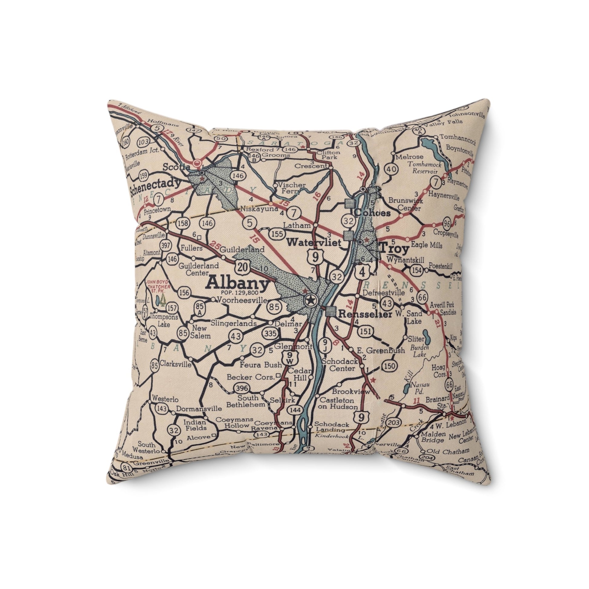 Albany New York vintage map throw pillow front view