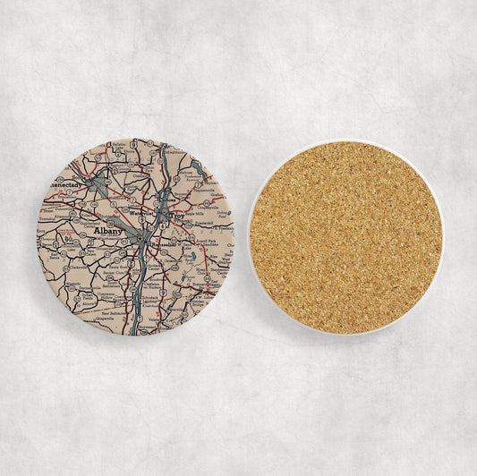 Albany New York Map Coasters | Set of 4 Vintage Albany New York Drink Coasters | Travel-Inspired Home Decor