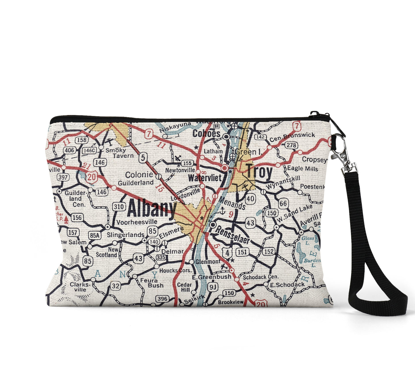Albany New York map wristlet travel pouch