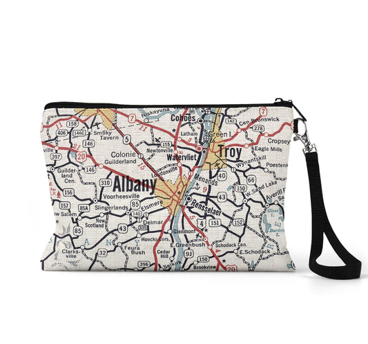 Albany New York map wristlet travel pouch