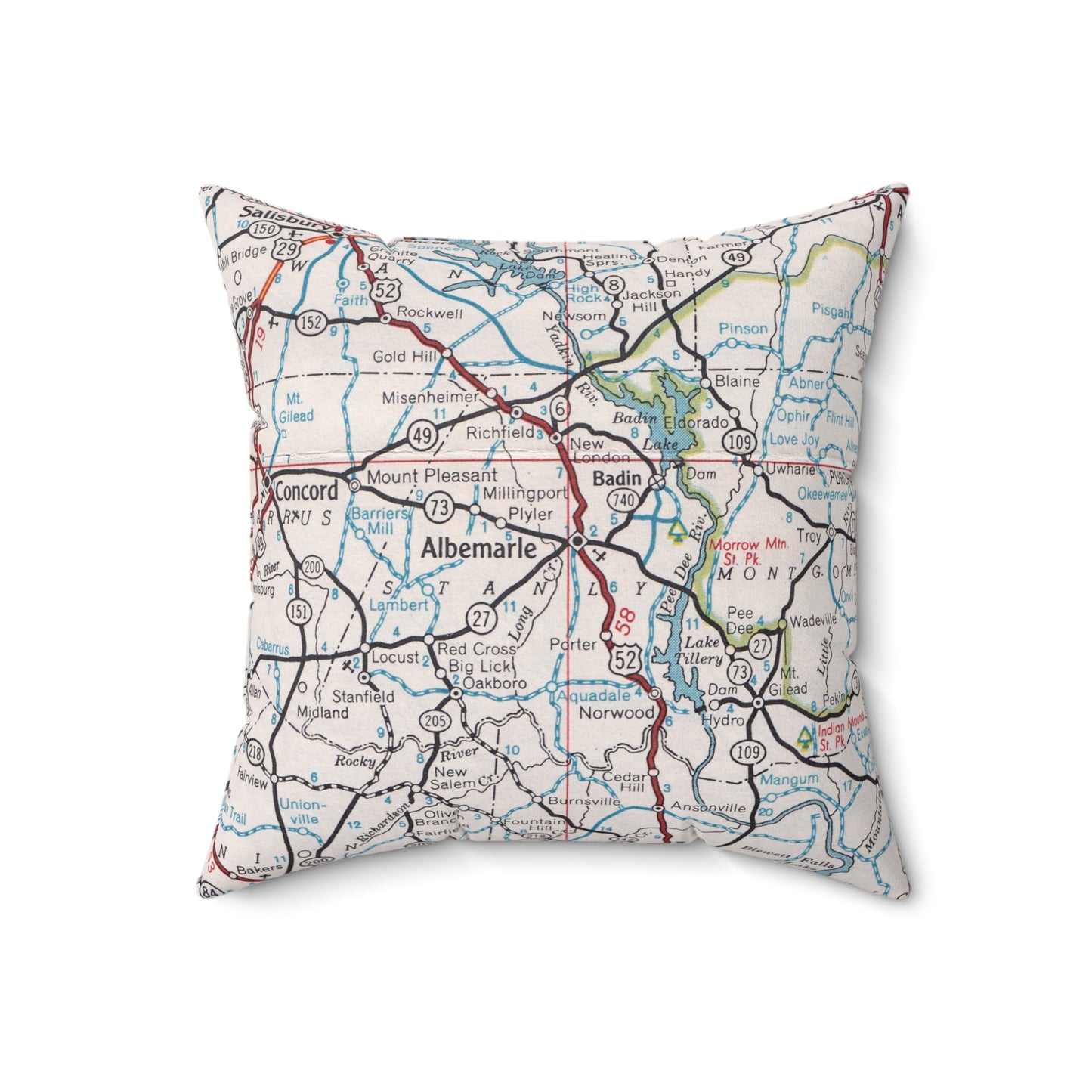 Albemarle North Carolina vintage map throw pillow front view