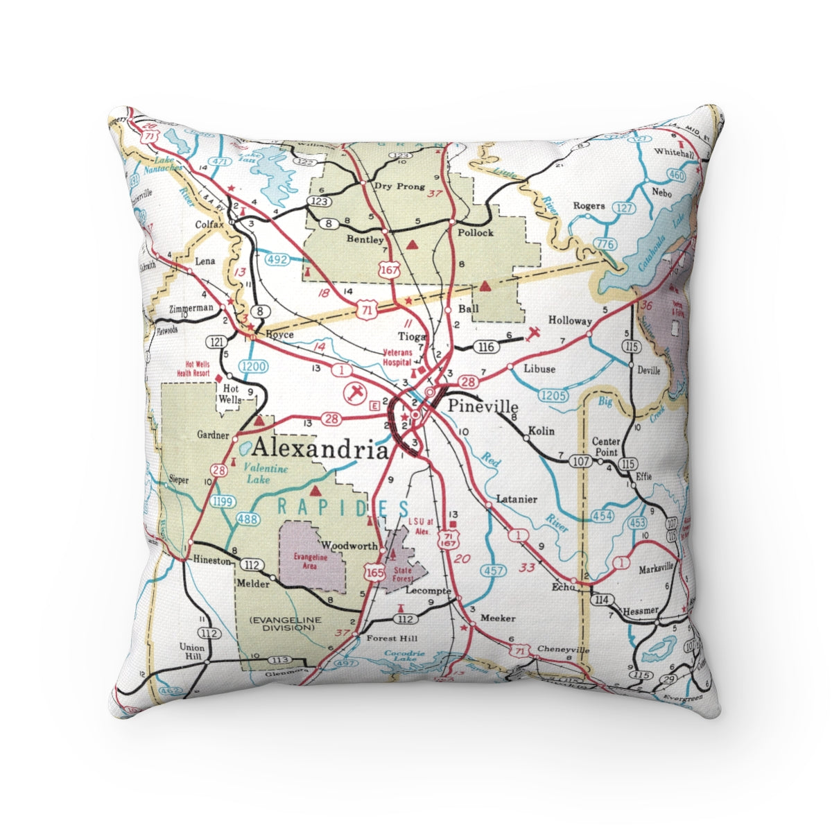 Alexandria Louisiana vintage map throw pillow front view