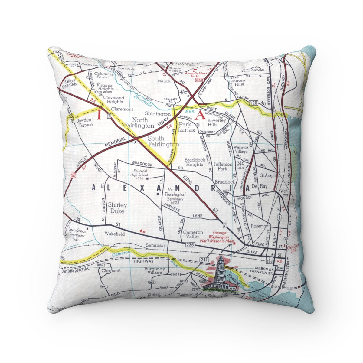 Alexandria Virginia vintage map throw pillow front view