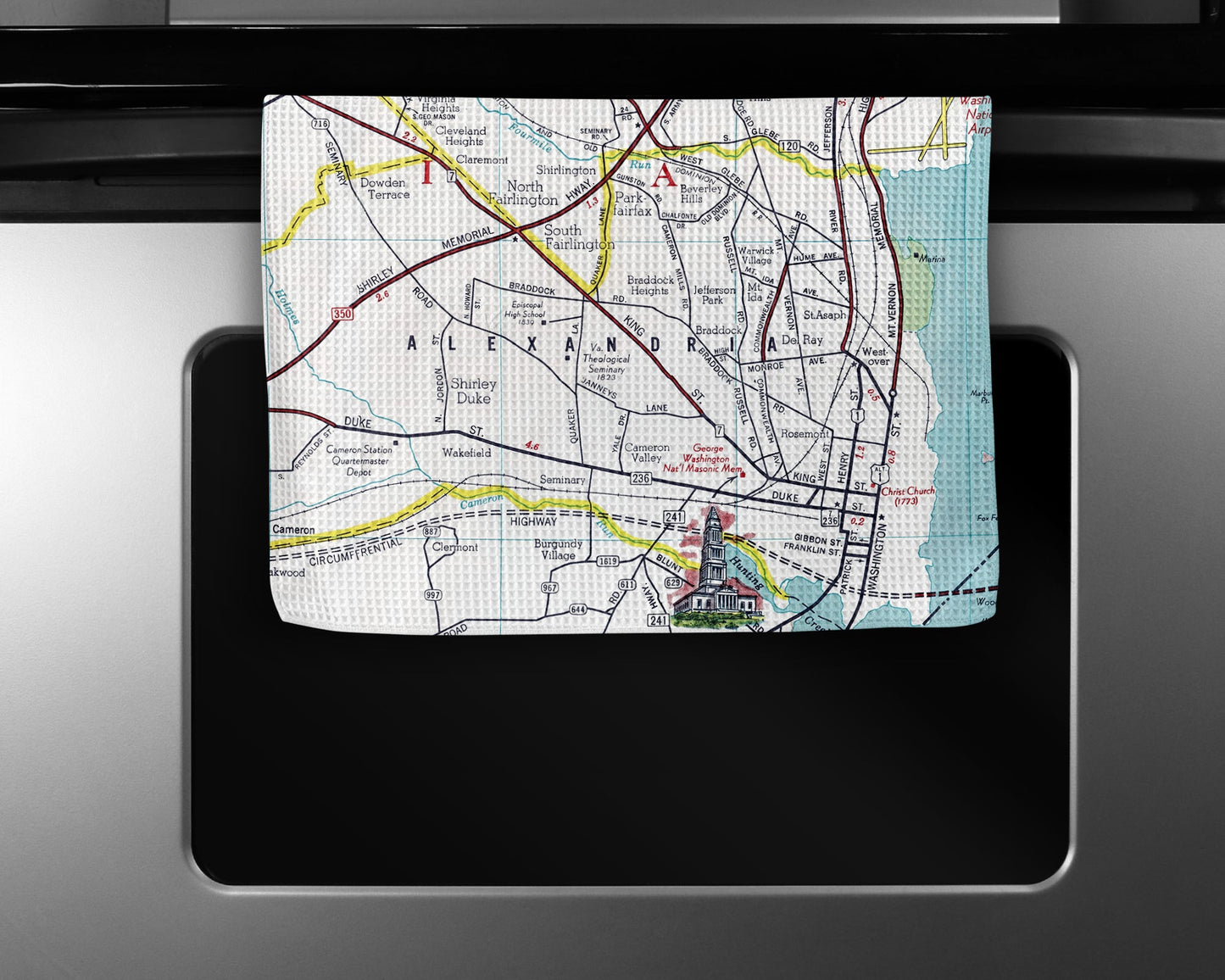 Alexandria Virginia Map Tea Towel | Waffle-Weave Kitchen Towel Gift
