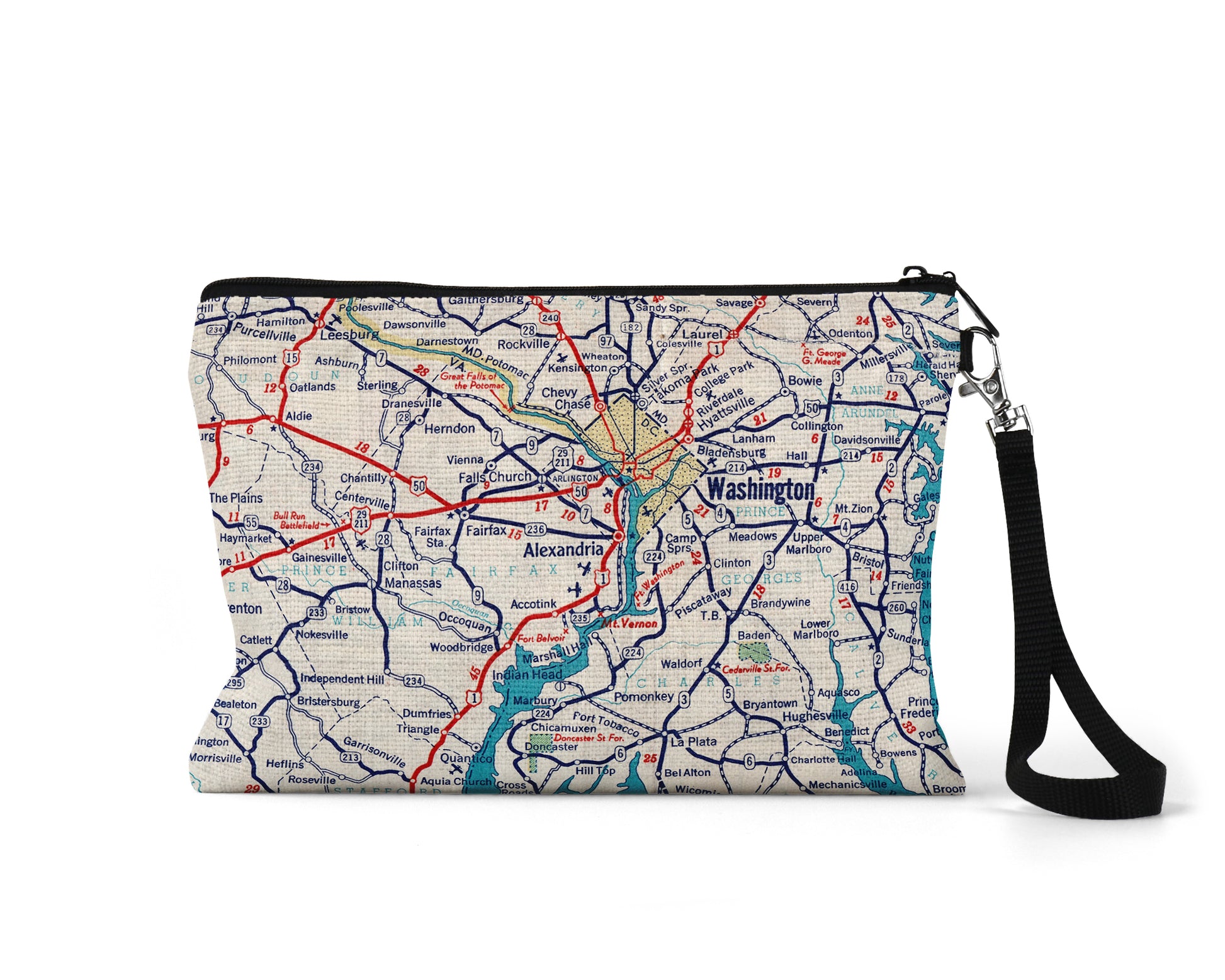 Alexandria Virginia map wristlet travel pouch