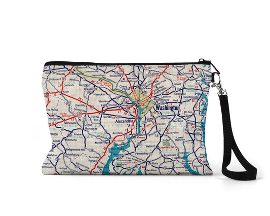 Alexandria Virginia map wristlet travel pouch