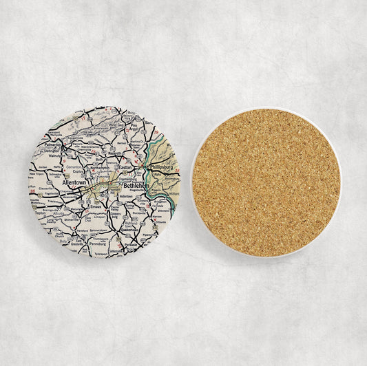 Allentown Pennsylvania Map Coasters | Set of 4 Vintage Allentown Pennsylvania Drink Coasters | Travel-Inspired Home Decor