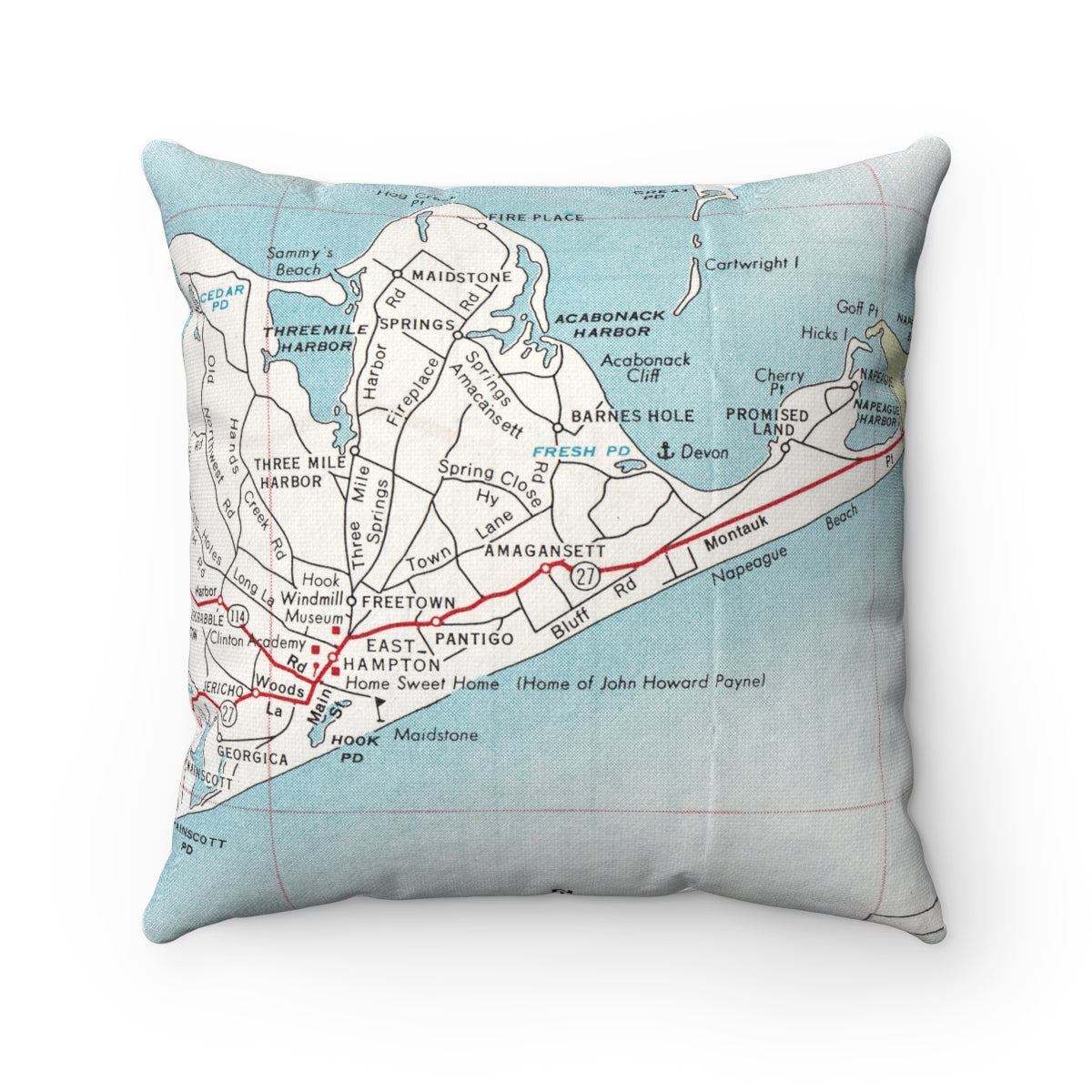 Amagansett New York vintage map throw pillow front view