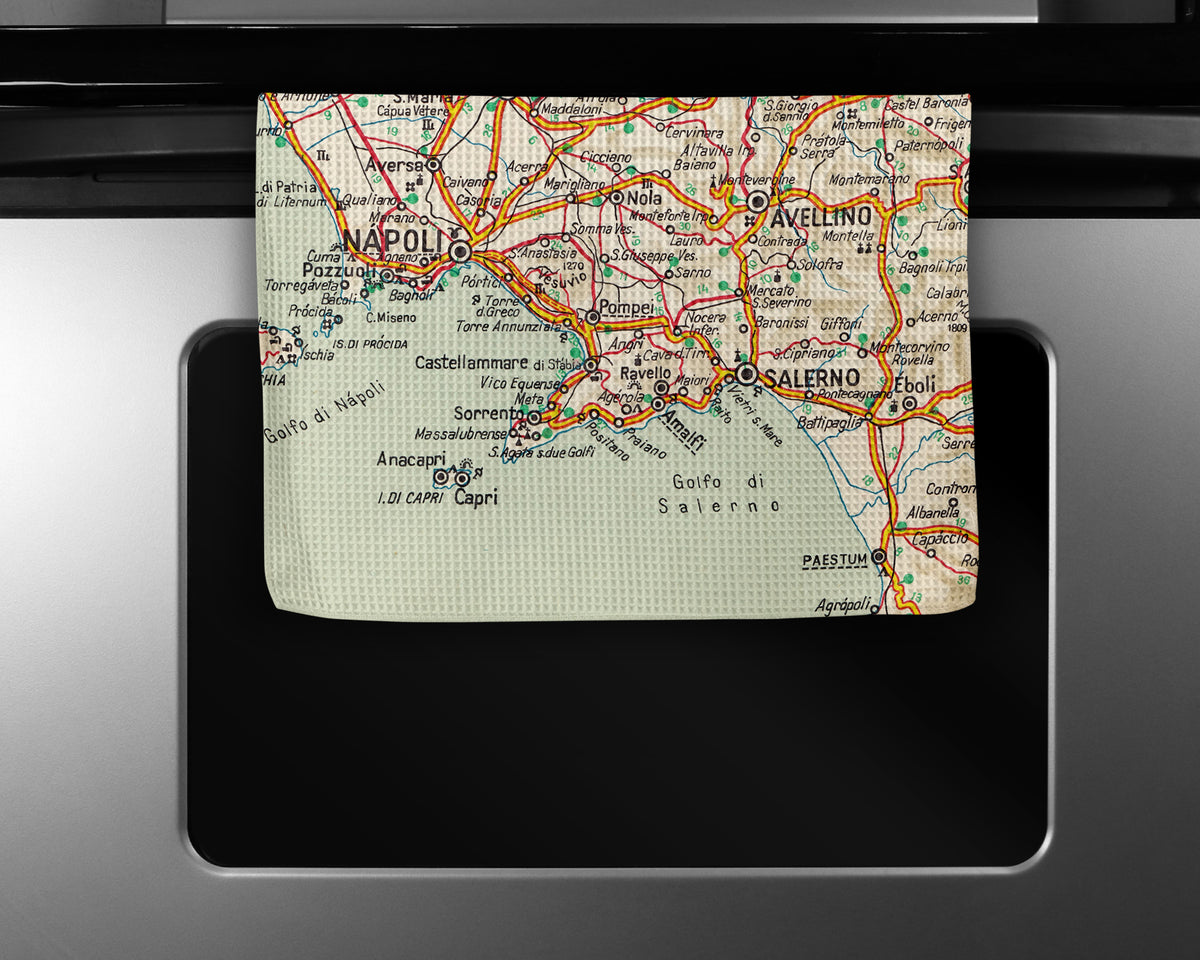 Amalfi Coast Italy Map Tea Towel | Waffle-Weave Kitchen Towel Gift