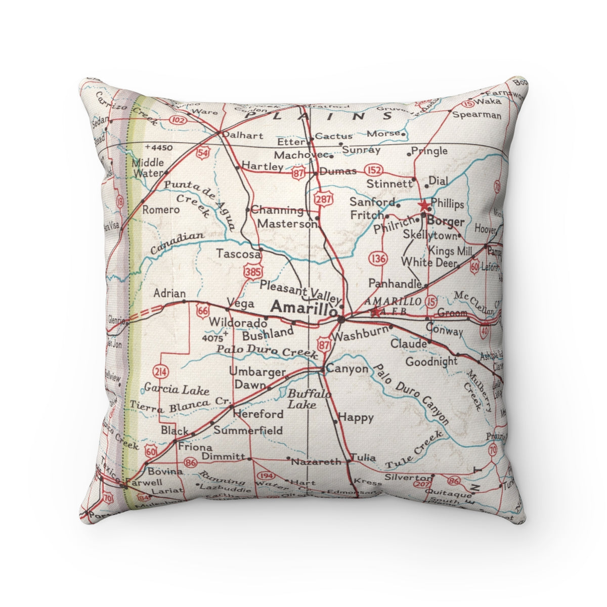 Amarillo Texas vintage map throw pillow front view