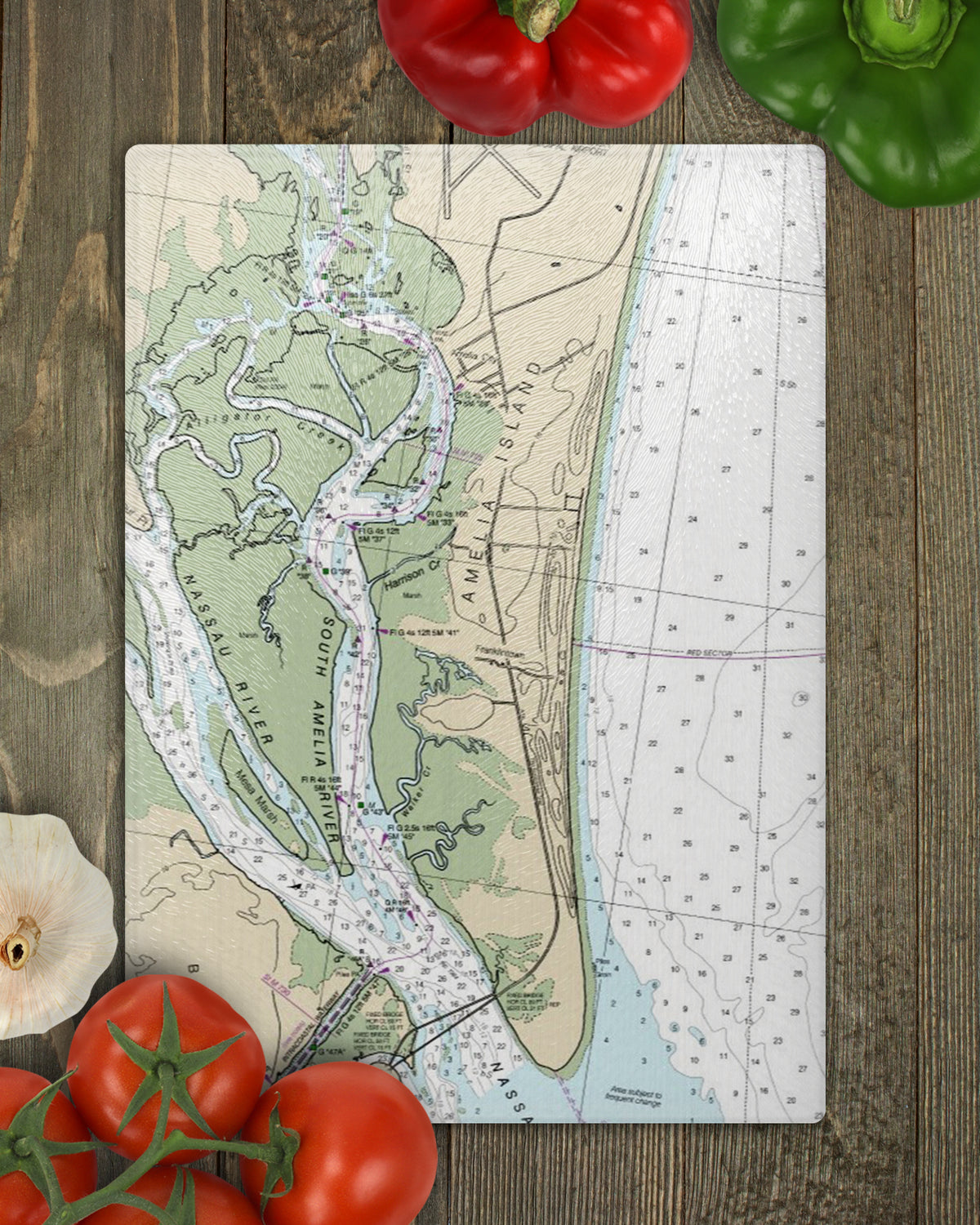 Amelia Island Florida Vintage Map Glass Cutting Board | Beach House Gift