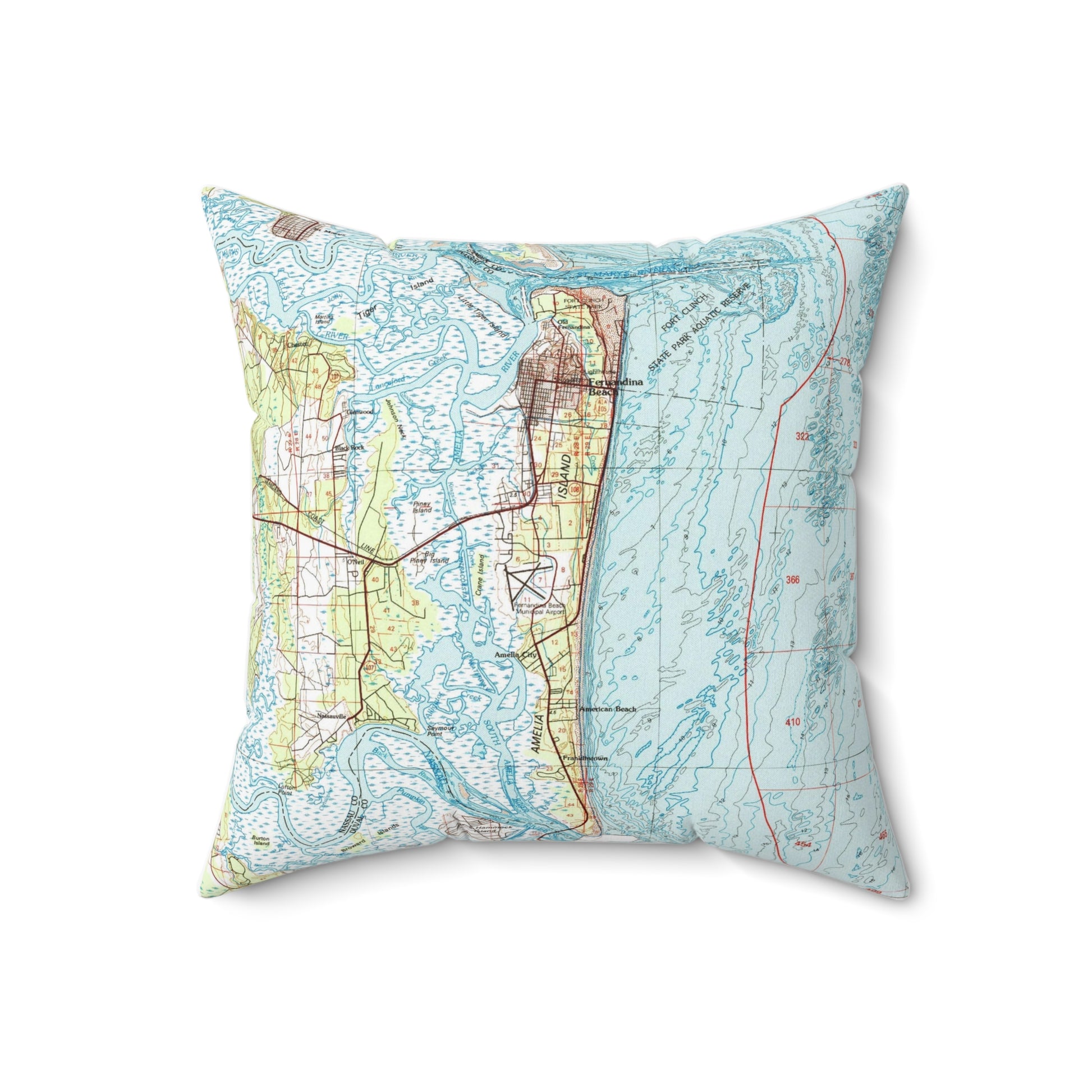 Amelia Island Florida vintage map throw pillow front view
