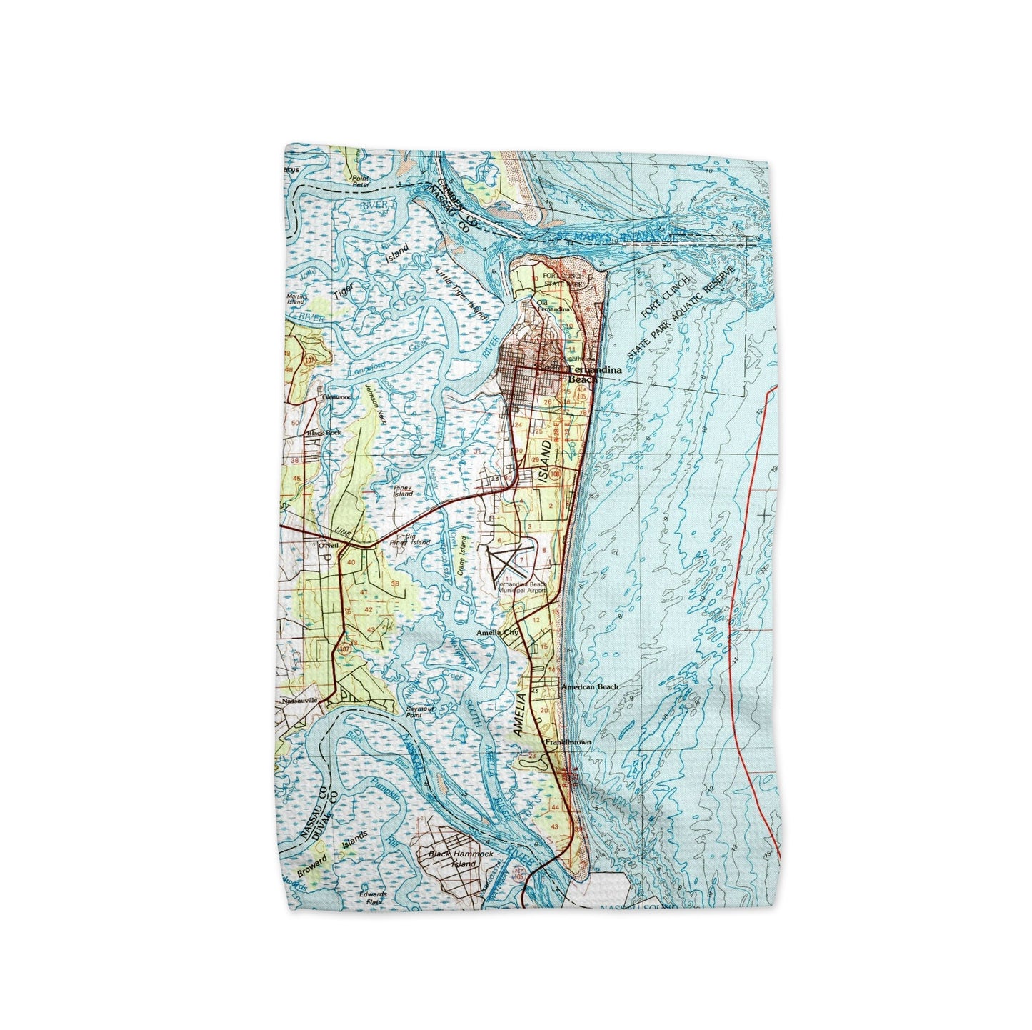 Amelia Island Florida Map Tea Towel | Waffle-Weave Kitchen Towel Gift