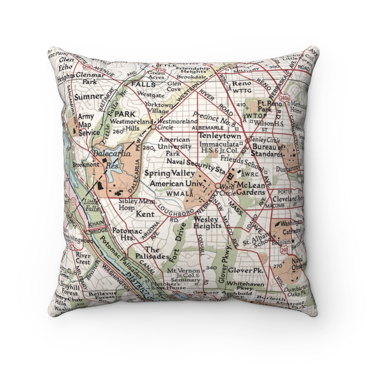 American University vintage map throw pillow front view