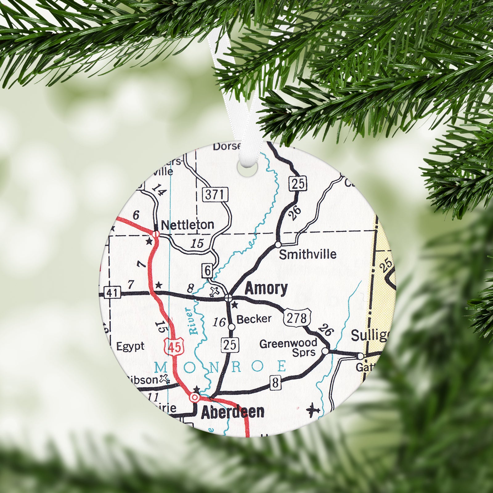 Amory Mississippi Vintage Map Ornament