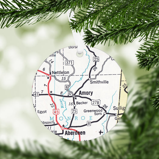 Amory Mississippi Vintage Map Ornament