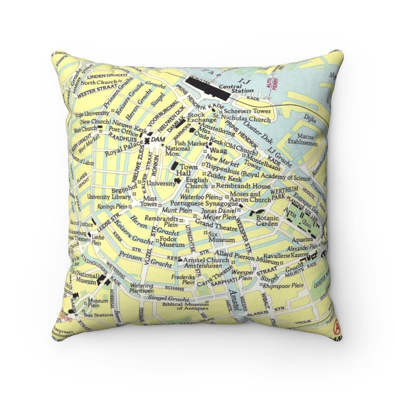 Amsterdam vintage map throw pillow front view