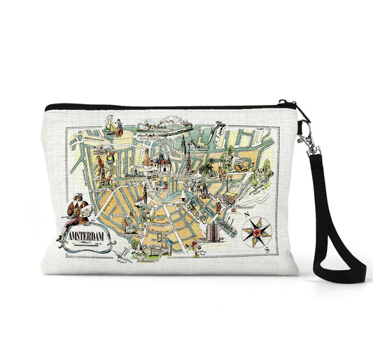 Amsterdam map wristlet travel pouch