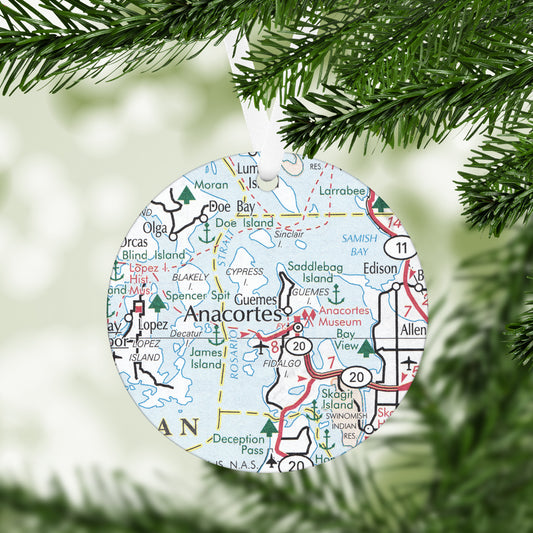 Anacortes Washington Vintage Map Ornament